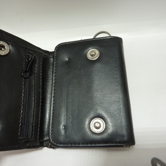 Mens Black Leather Trifold Wallet ID Window Credit Card Case Holder KEYCHAIN - Picture 9 of 10